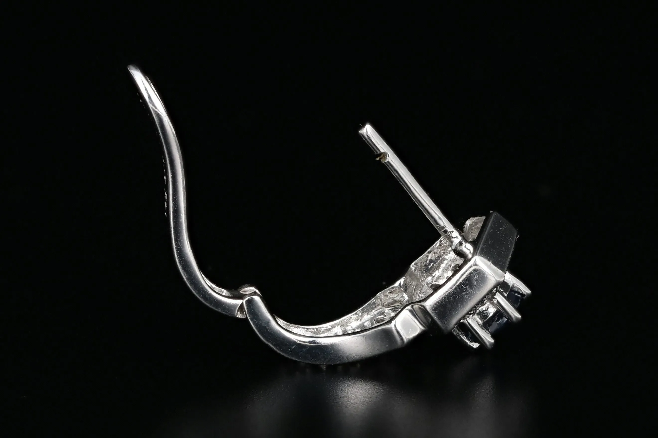 Modern 14K White Gold .60 Carat Natural Sapphire and Diamond Earrings