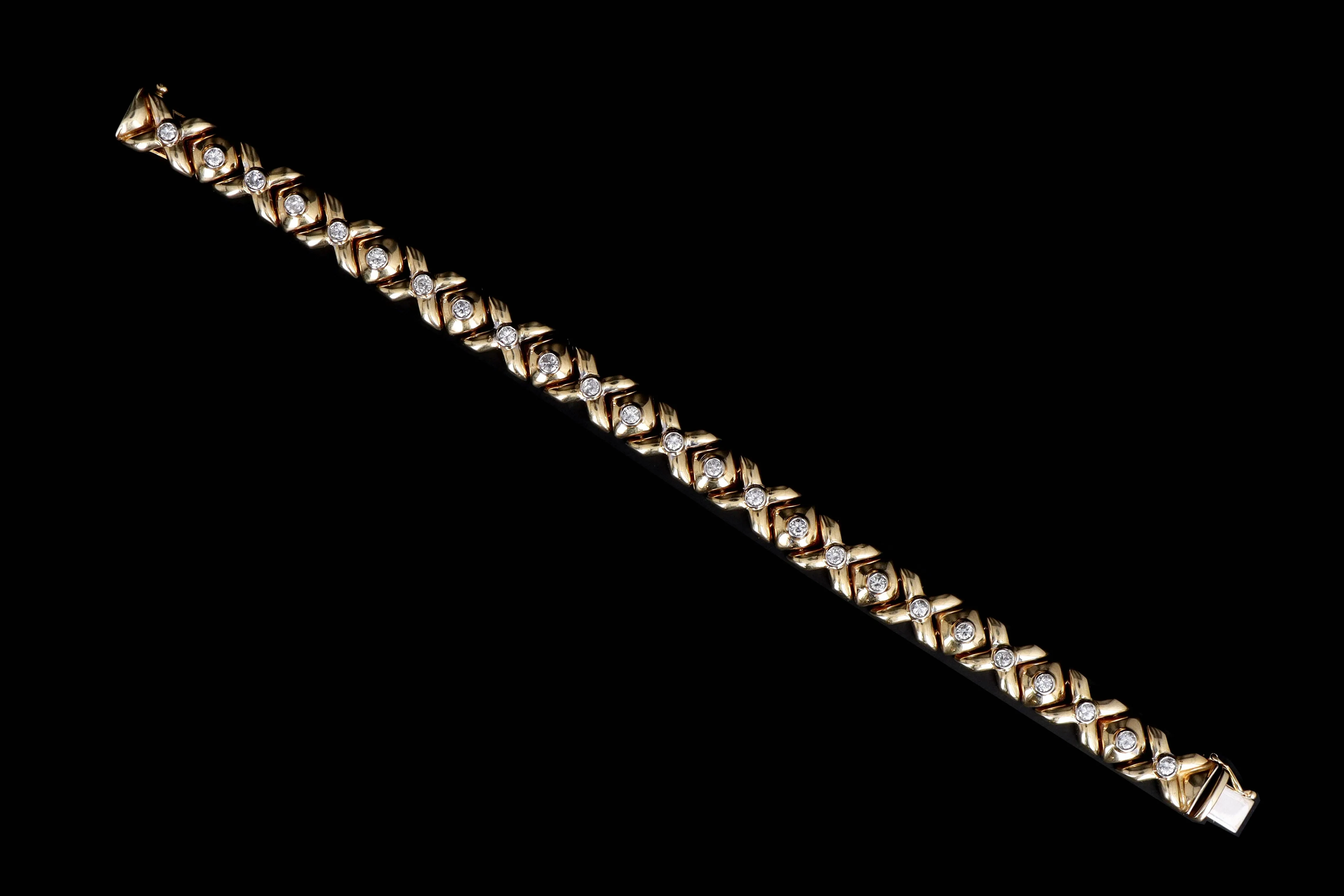 Modern 14K Yellow Gold 1.25 Carat Round Brilliant Diamond Bracelet
