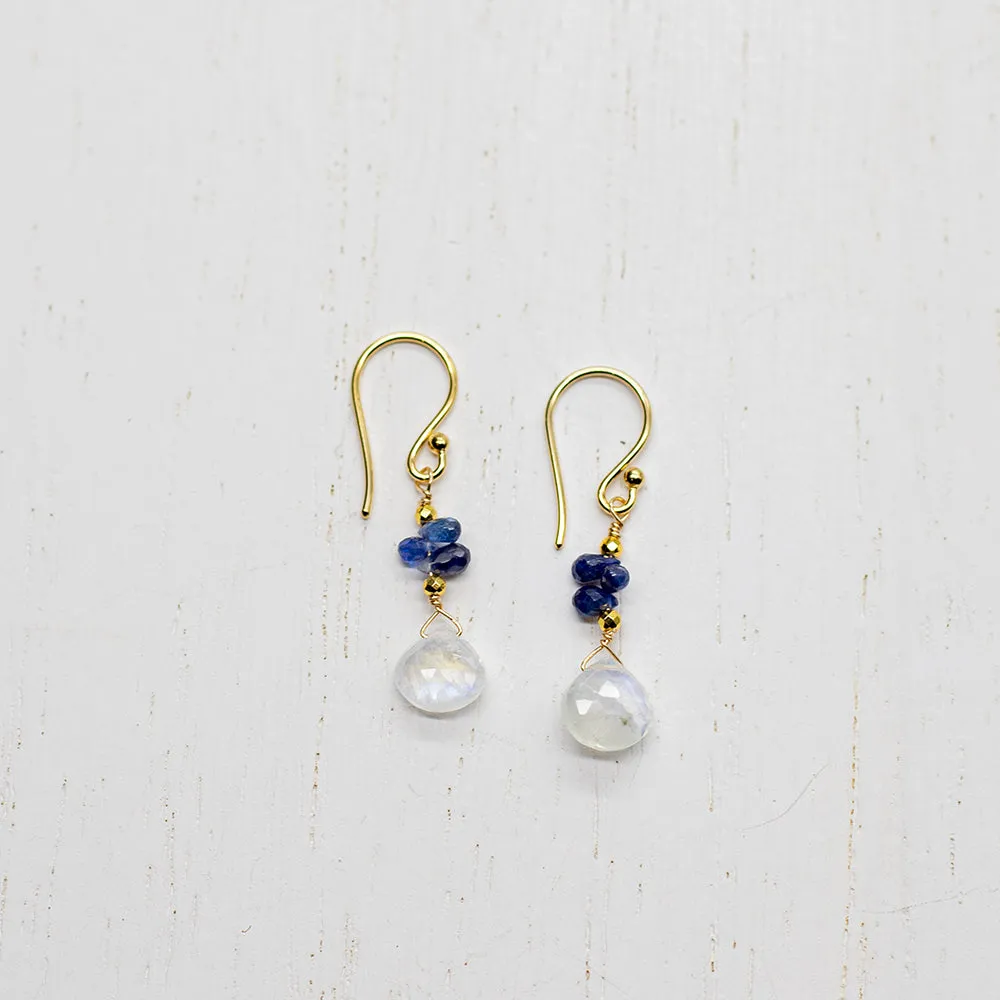 Moonstone & Sapphire Cluster Raindrop Earrings