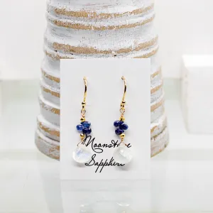 Moonstone & Sapphire Cluster Raindrop Earrings