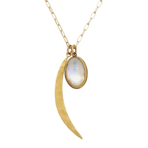 Moonstone and Hammered Crescent Necklace