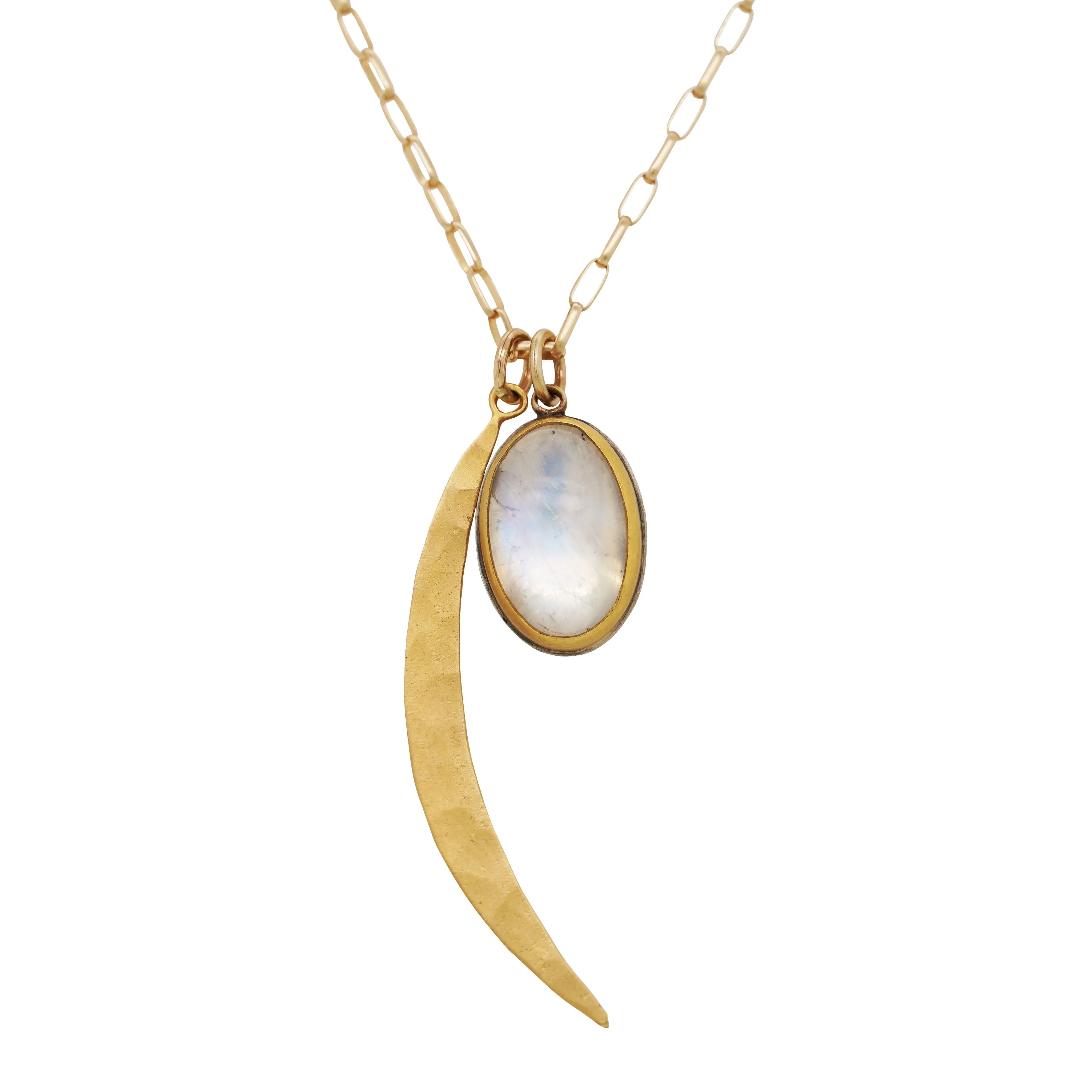 Moonstone and Hammered Crescent Necklace