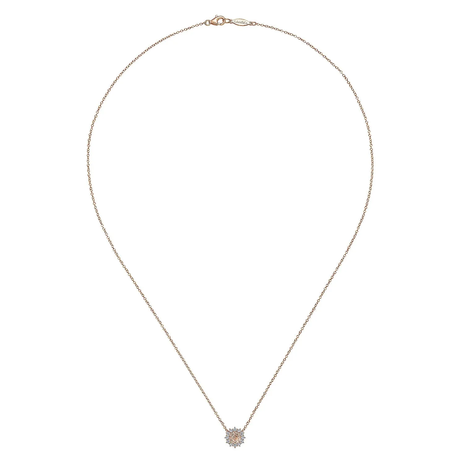 Morganite and Diamond Halo Pendant Necklace