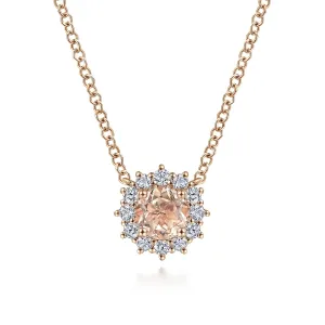 Morganite and Diamond Halo Pendant Necklace
