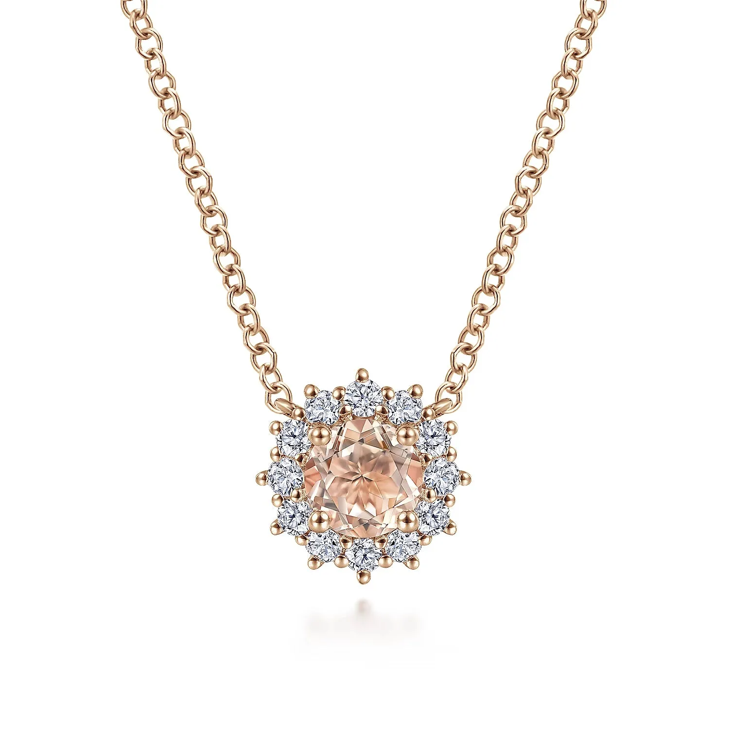 Morganite and Diamond Halo Pendant Necklace