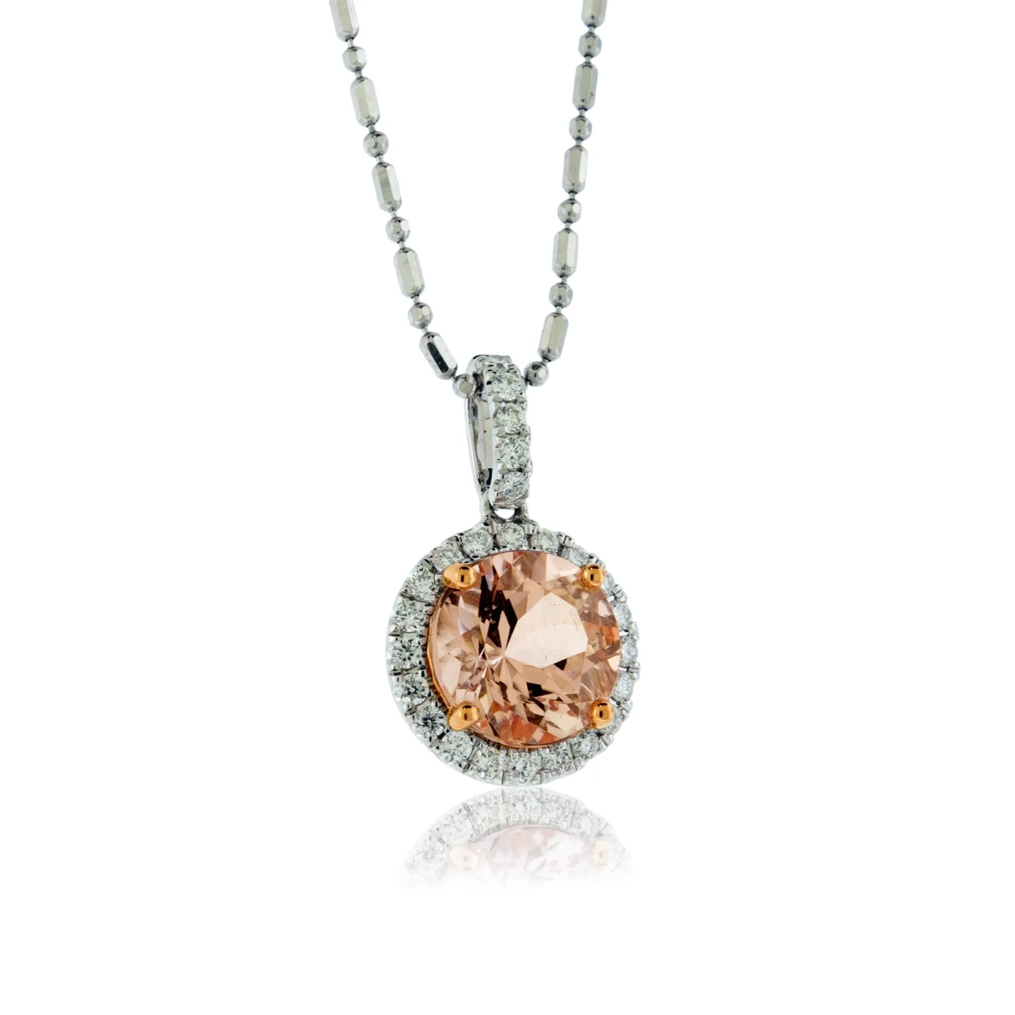 Morganite and Diamond Halo Pendant