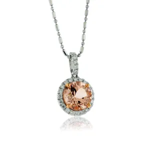 Morganite and Diamond Halo Pendant
