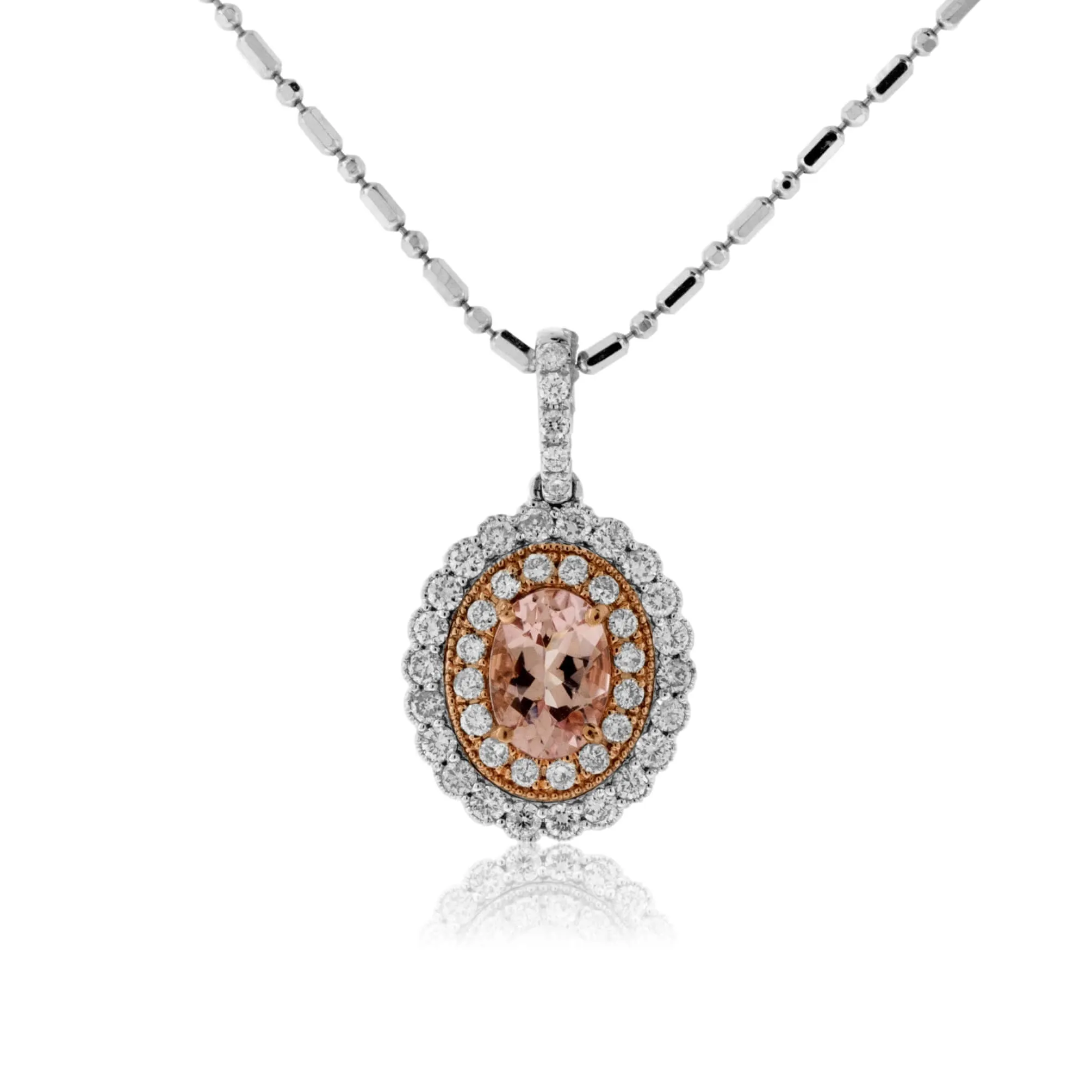 Morganite and Diamond Milgrain Halo Pendant