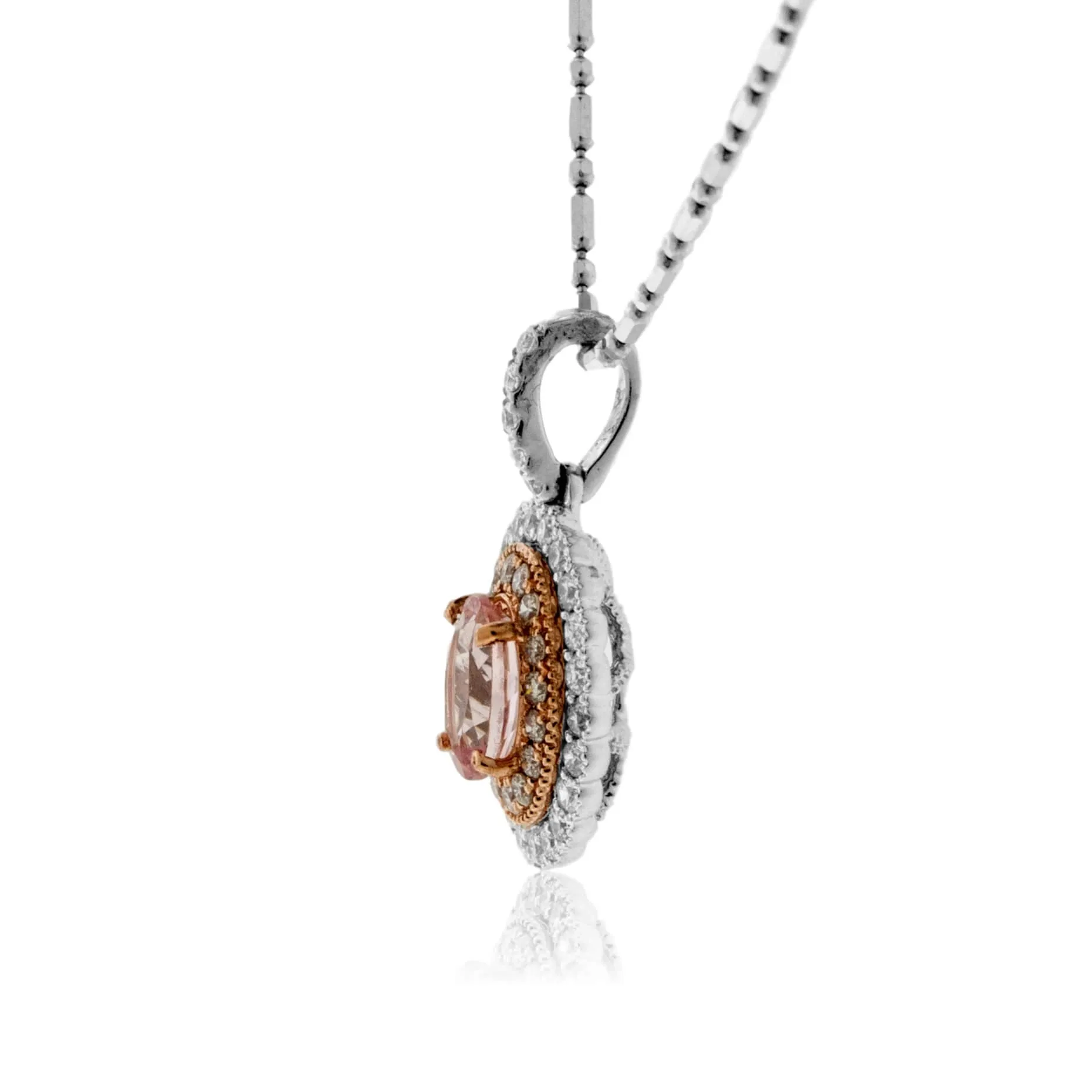 Morganite and Diamond Milgrain Halo Pendant