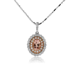 Morganite and Diamond Milgrain Halo Pendant