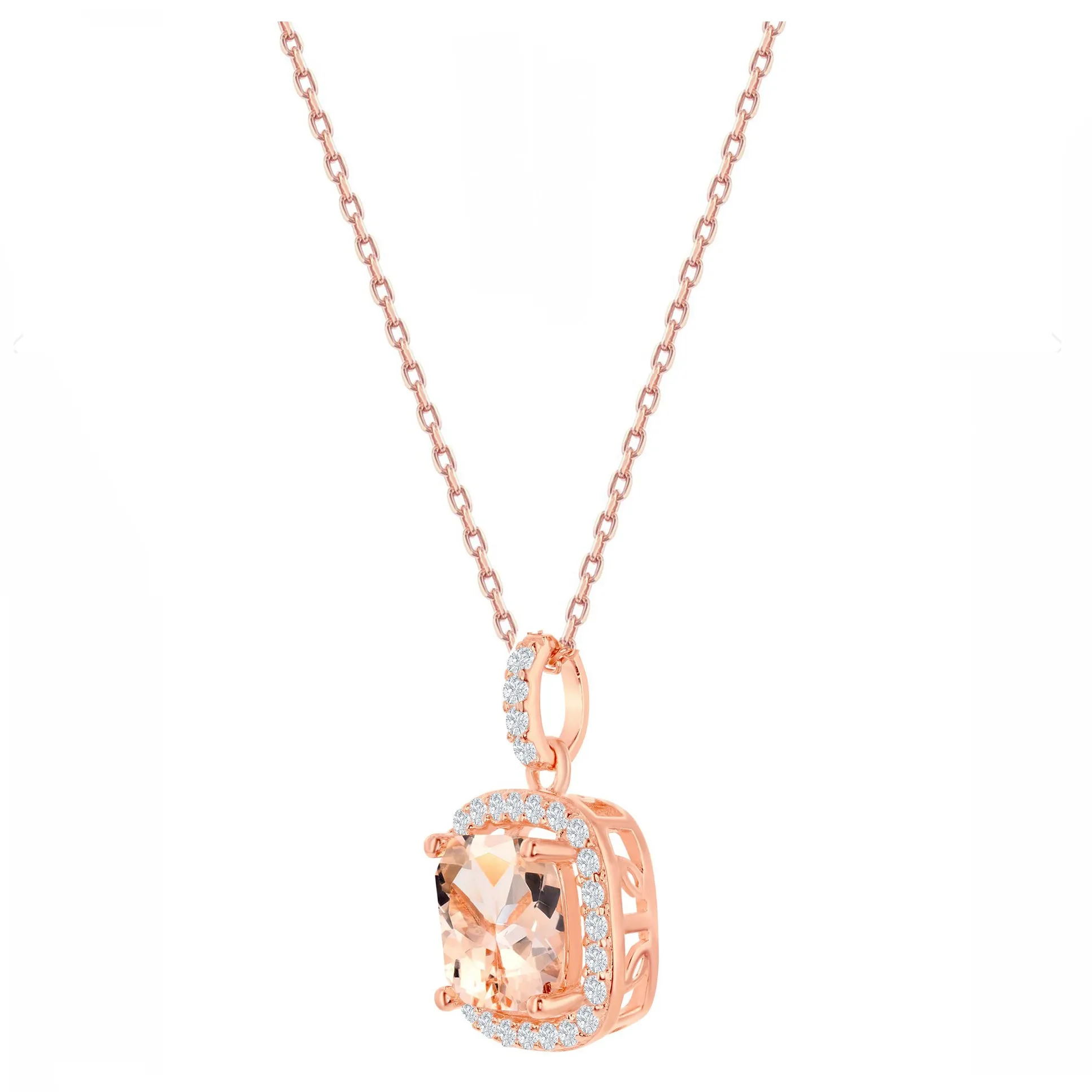 Morganite Cushion Halo Necklace