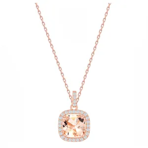 Morganite Cushion Halo Necklace
