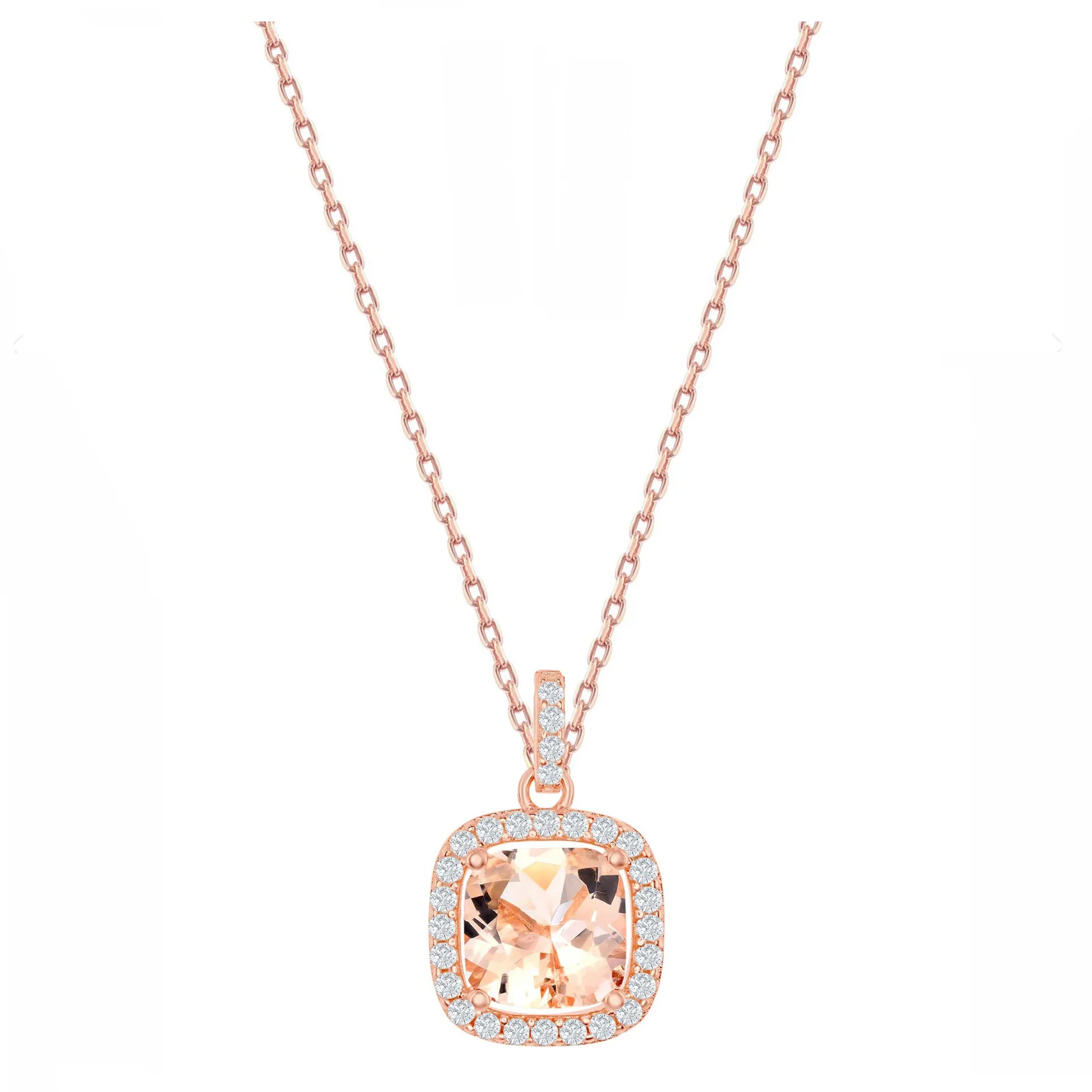 Morganite Cushion Halo Necklace