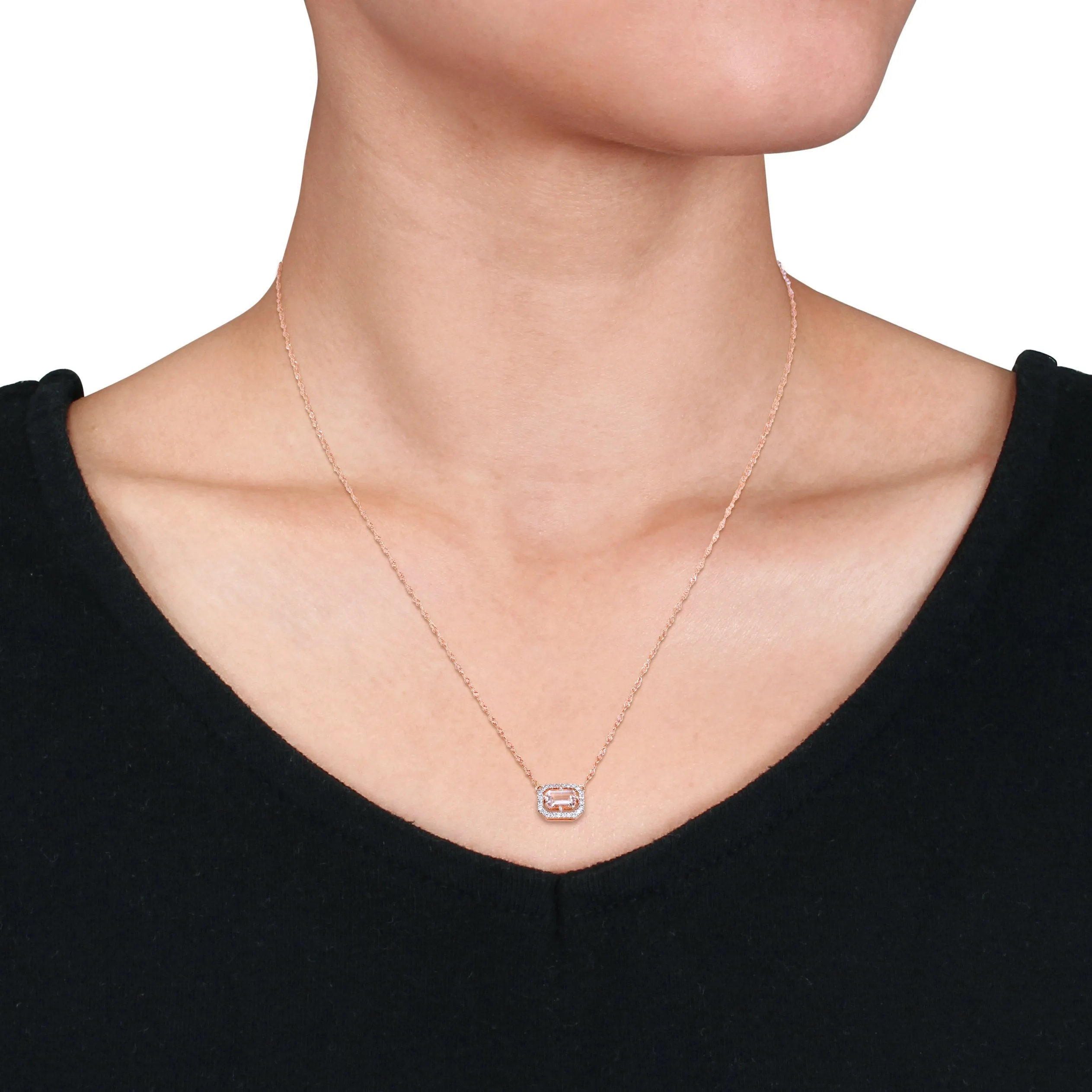 Morganite Halo Station Necklace