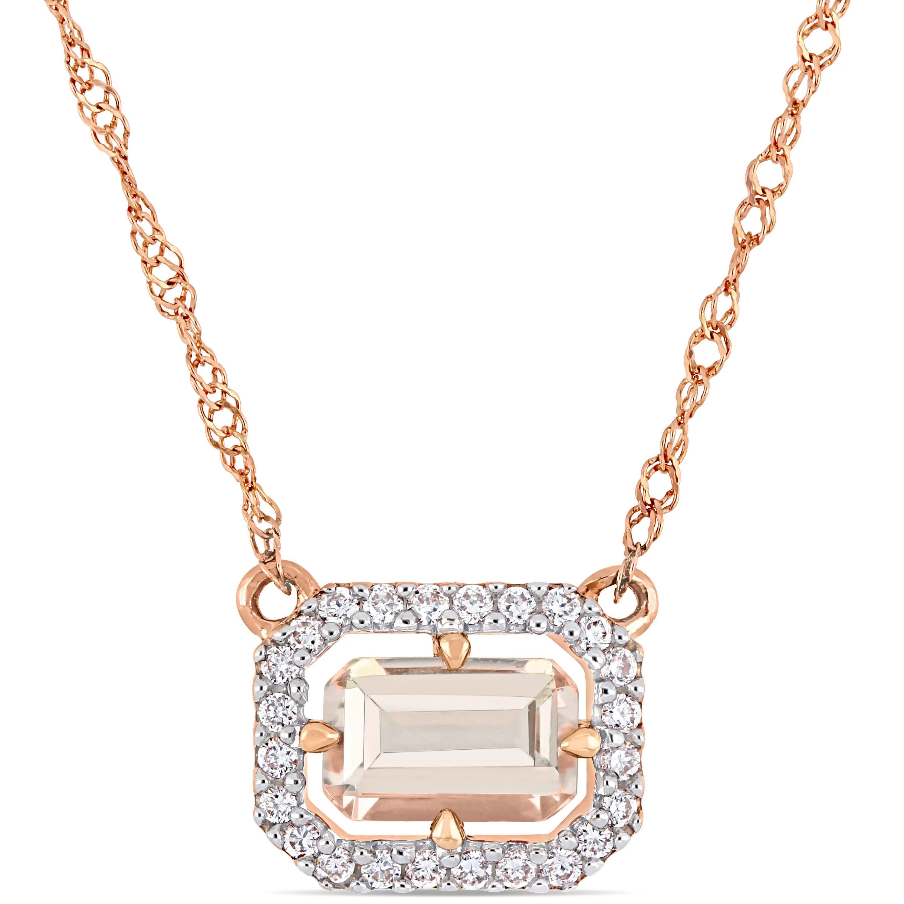 Morganite Halo Station Necklace