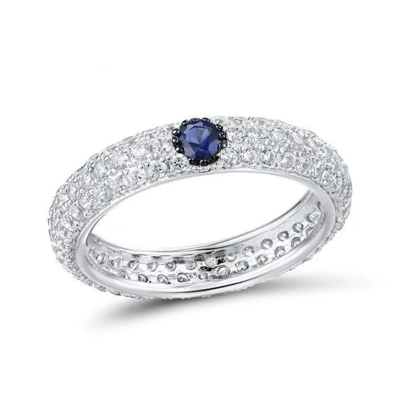 Multi-Color Gem Stones Eternity Pure 925 Sterling Silver Ring