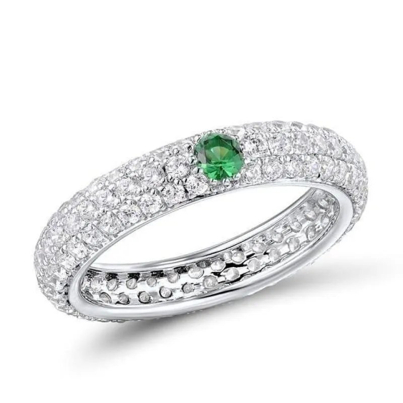 Multi-Color Gem Stones Eternity Pure 925 Sterling Silver Ring