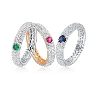 Multi-Color Gem Stones Eternity Pure 925 Sterling Silver Ring
