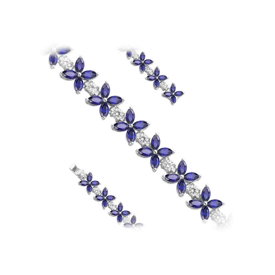 Multi-flower Silver Flower Tennis Bracelet