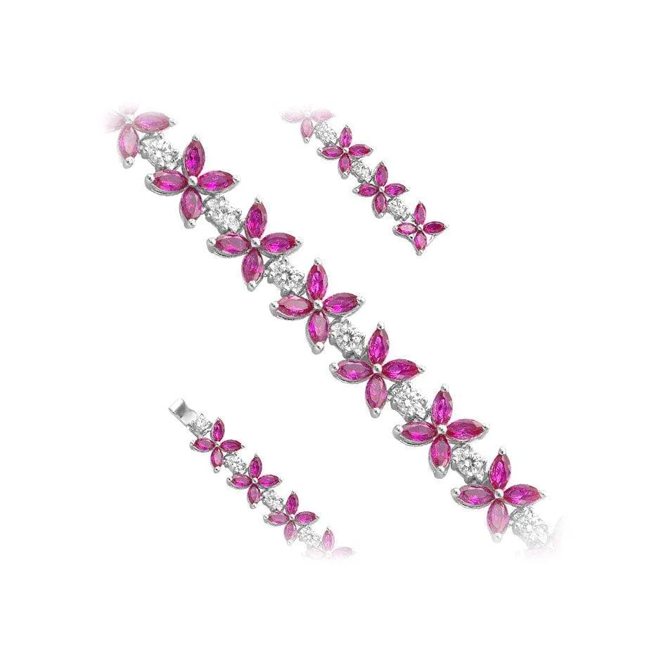 Multi-flower Silver Flower Tennis Bracelet