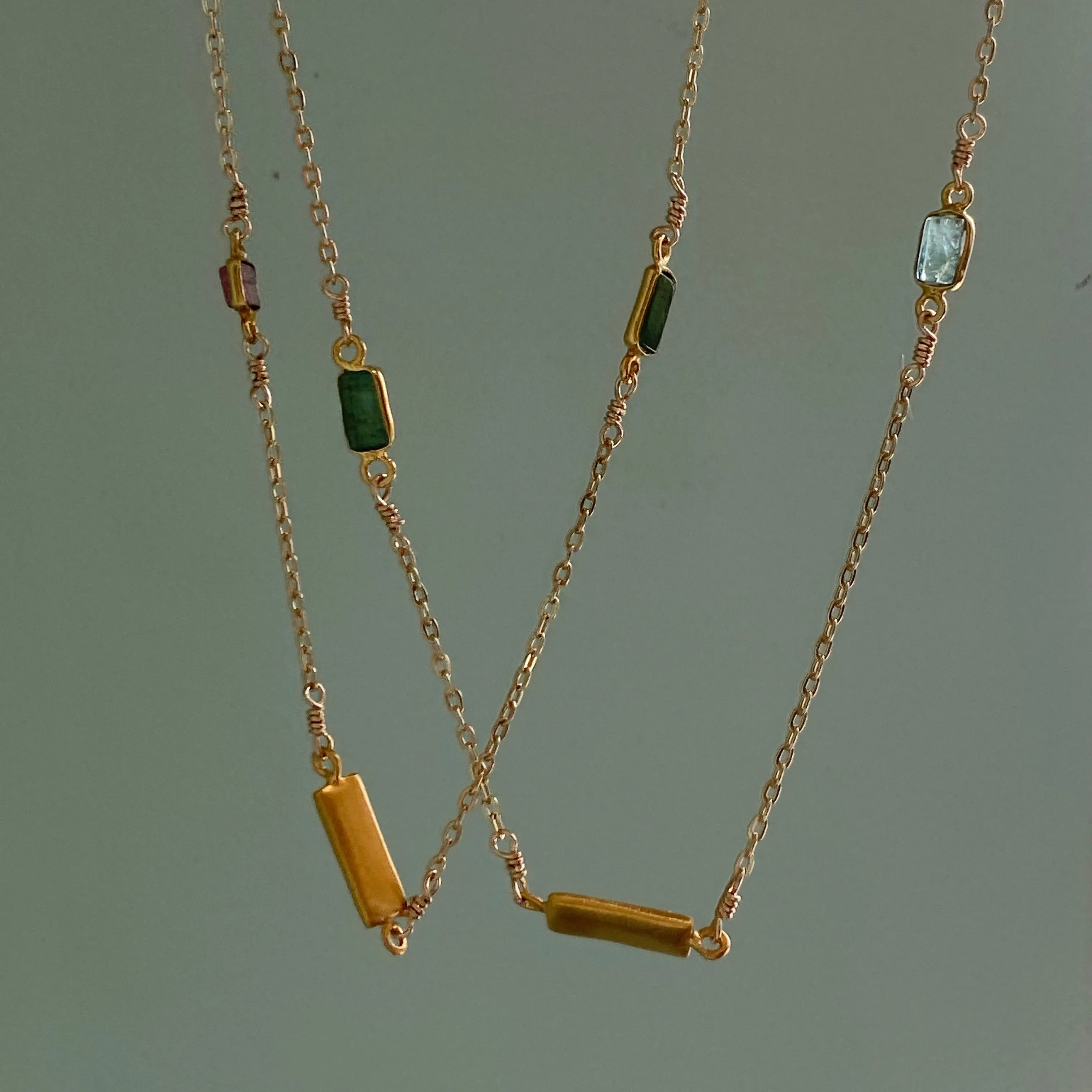 multi tourmaline   bars long necklace