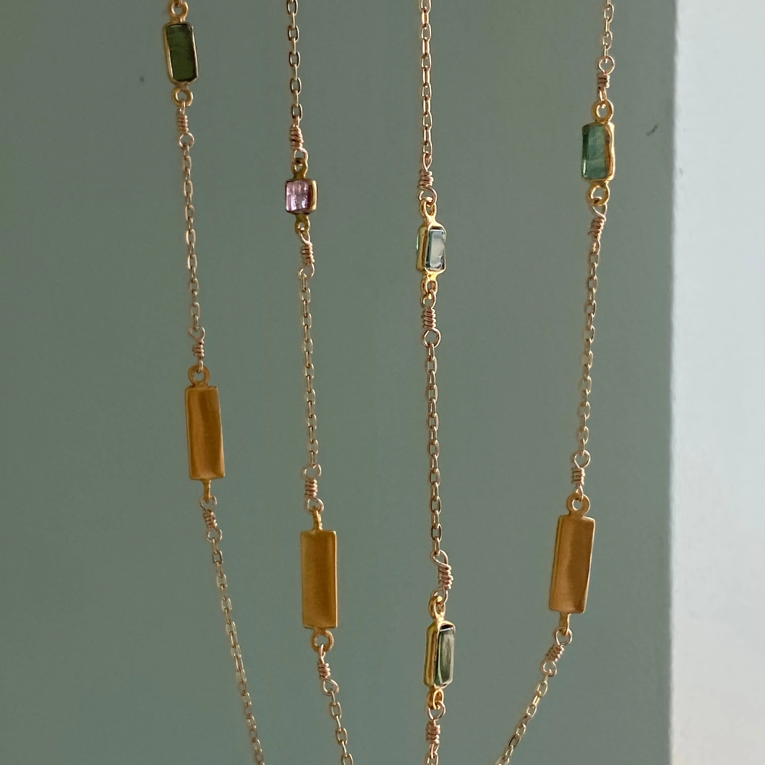 multi tourmaline   bars long necklace