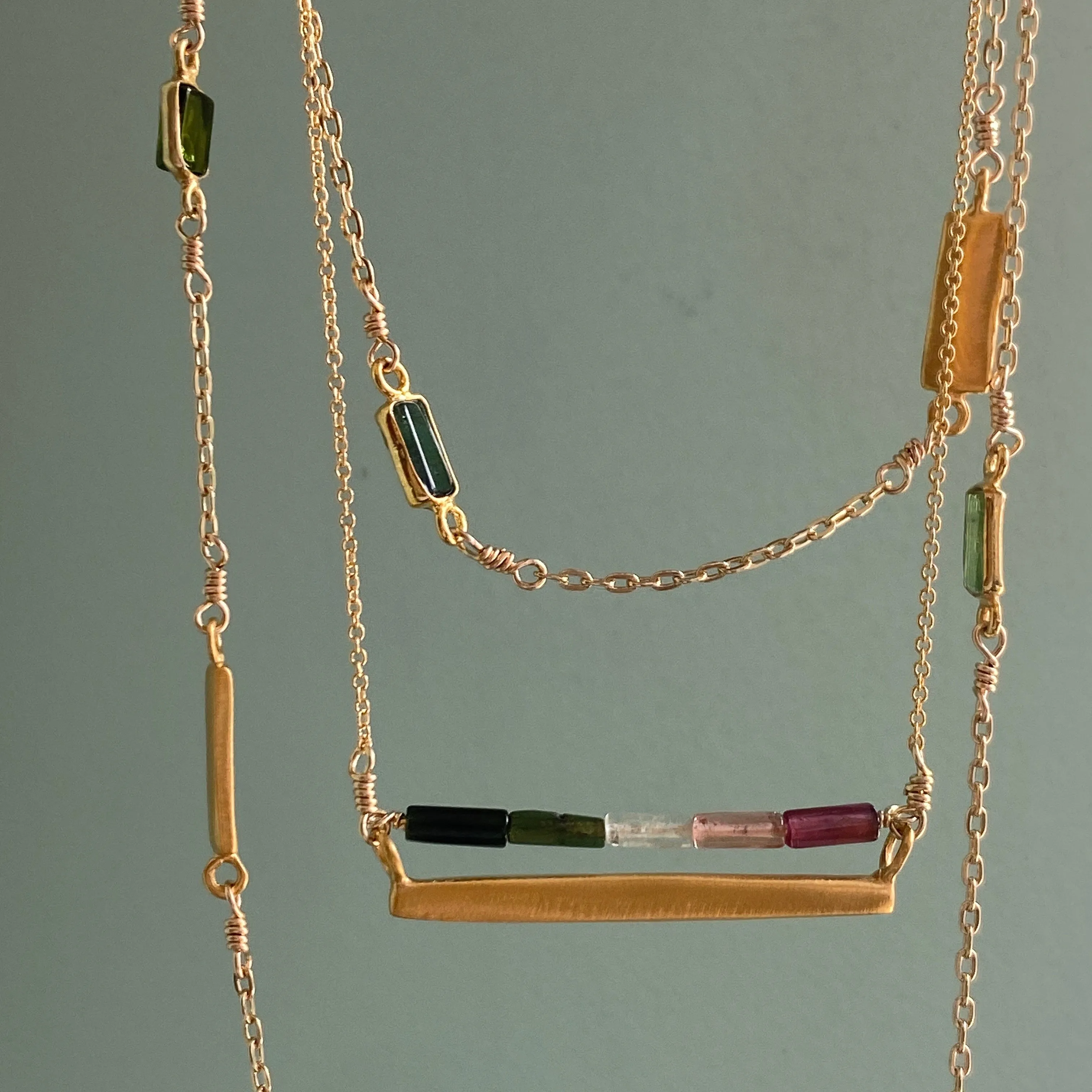 multi tourmaline   bars long necklace