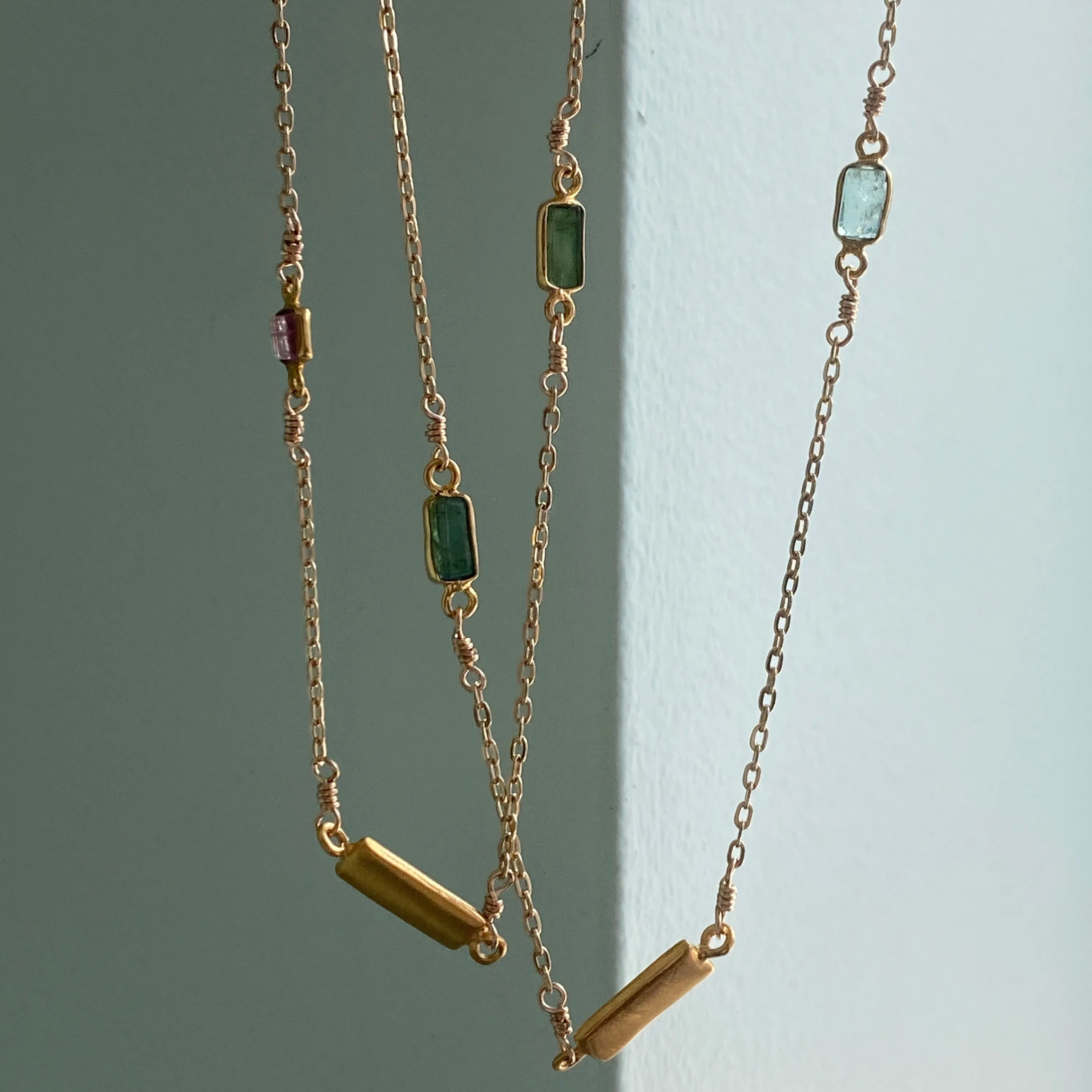 multi tourmaline   bars long necklace
