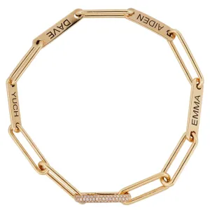 Nameplate Paperclip Bracelet with Diamond Clasp