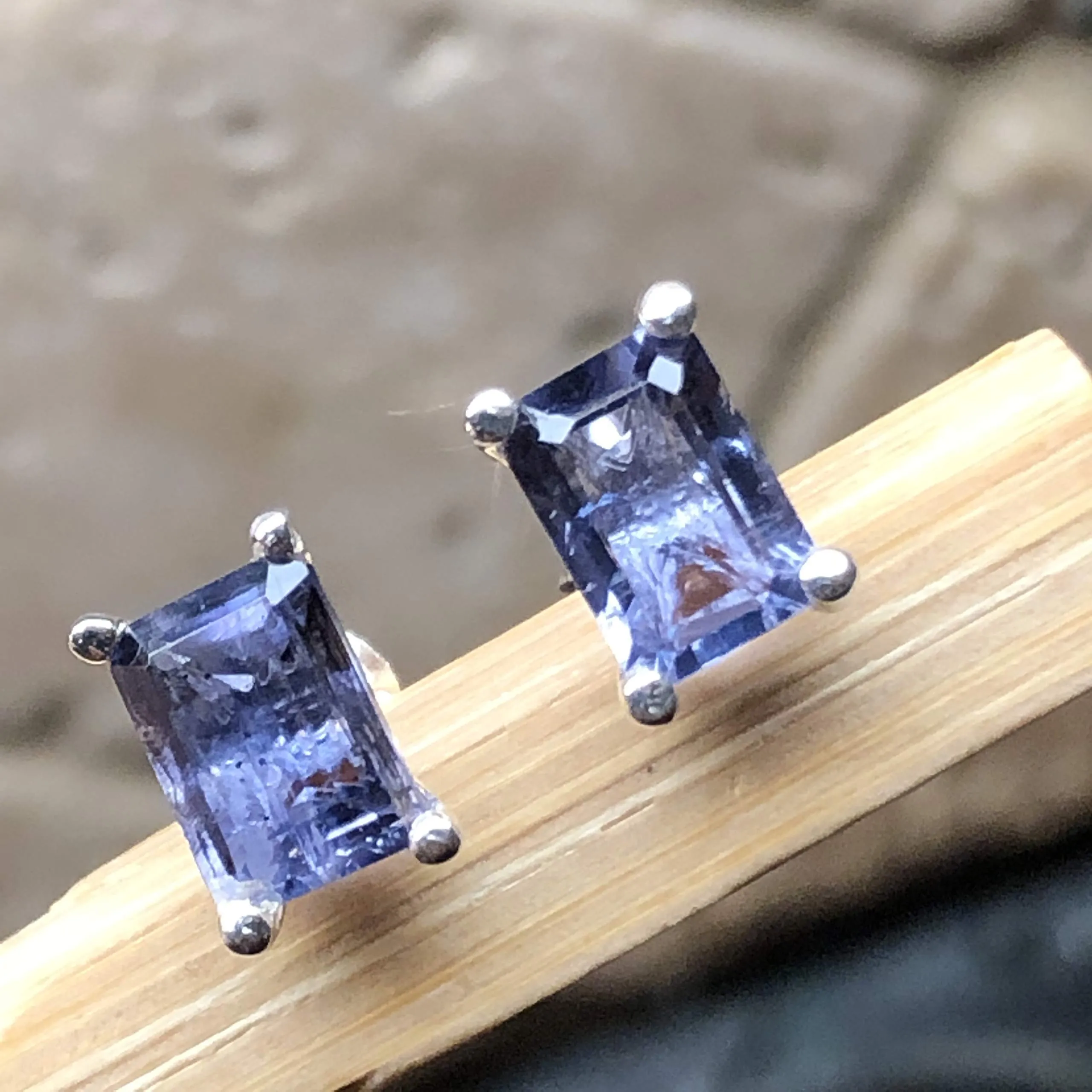 Natural 2.5ct Iolite 925 Solid Sterling Silver Stud Earrings 7mm