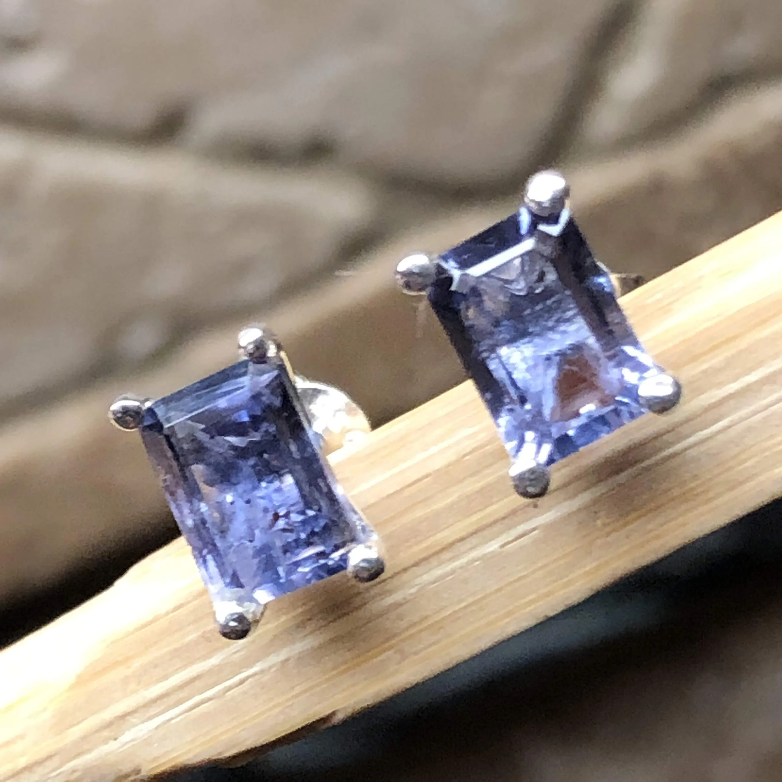 Natural 2.5ct Iolite 925 Solid Sterling Silver Stud Earrings 7mm