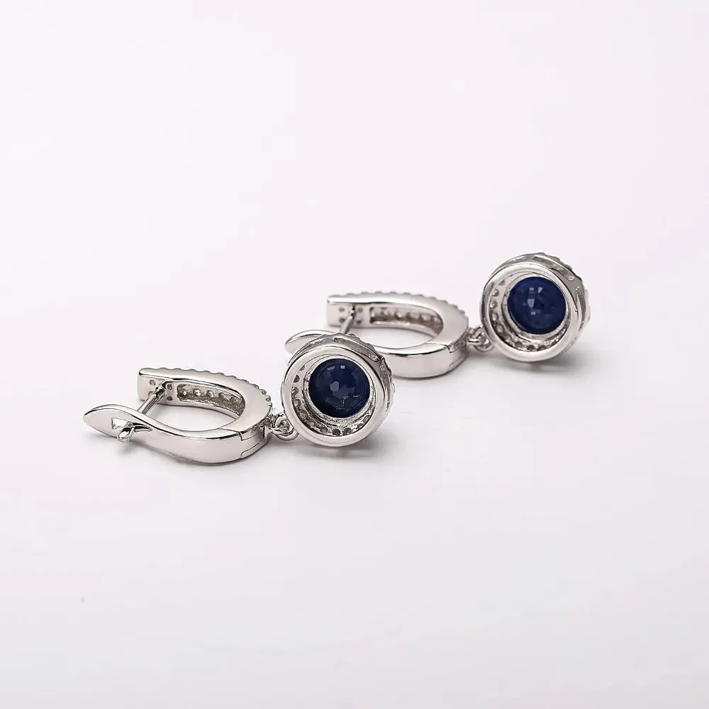 Natural Blue Sapphire Drop Earrings – 925 Sterling Silver