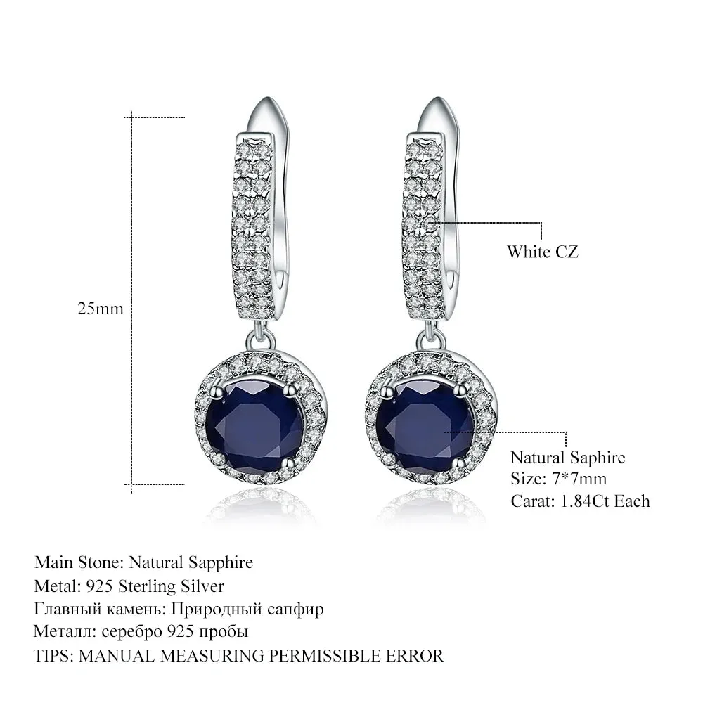 Natural Blue Sapphire Drop Earrings – 925 Sterling Silver