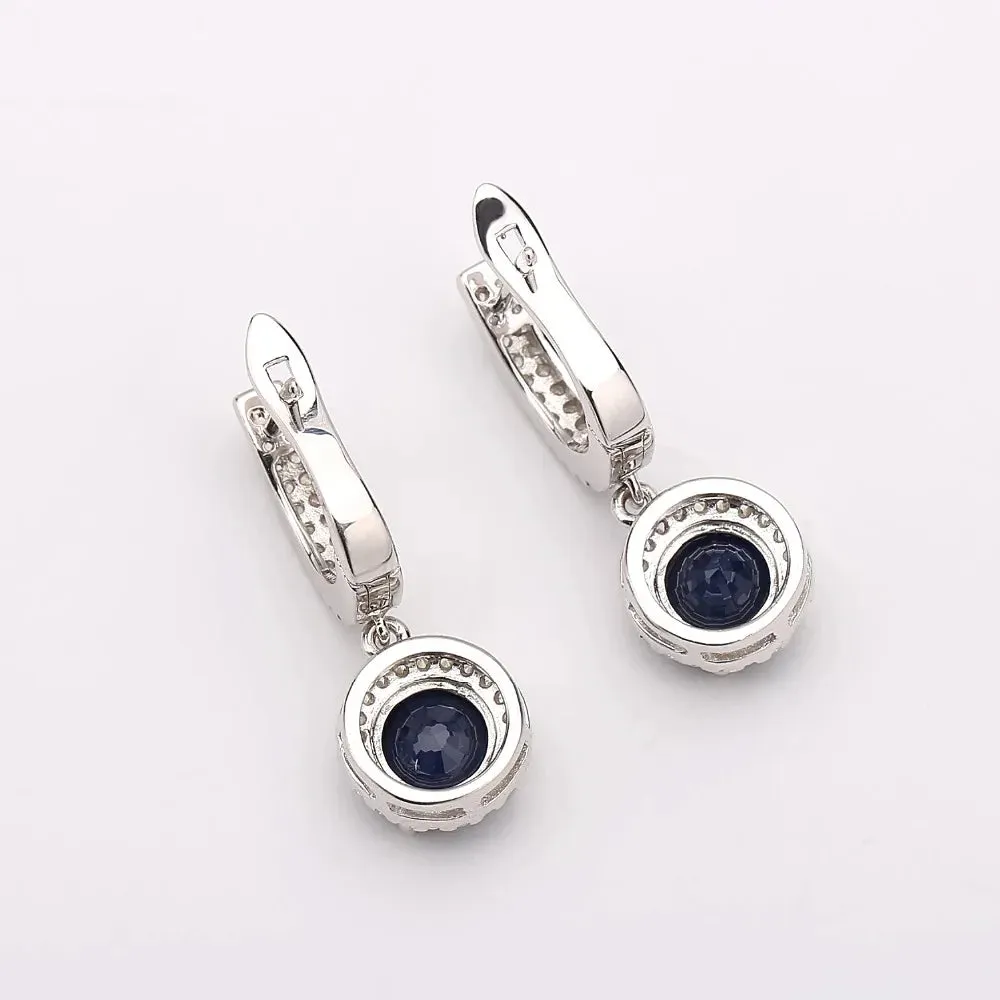 Natural Blue Sapphire Drop Earrings – 925 Sterling Silver