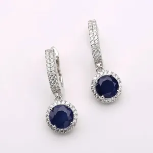 Natural Blue Sapphire Drop Earrings – 925 Sterling Silver
