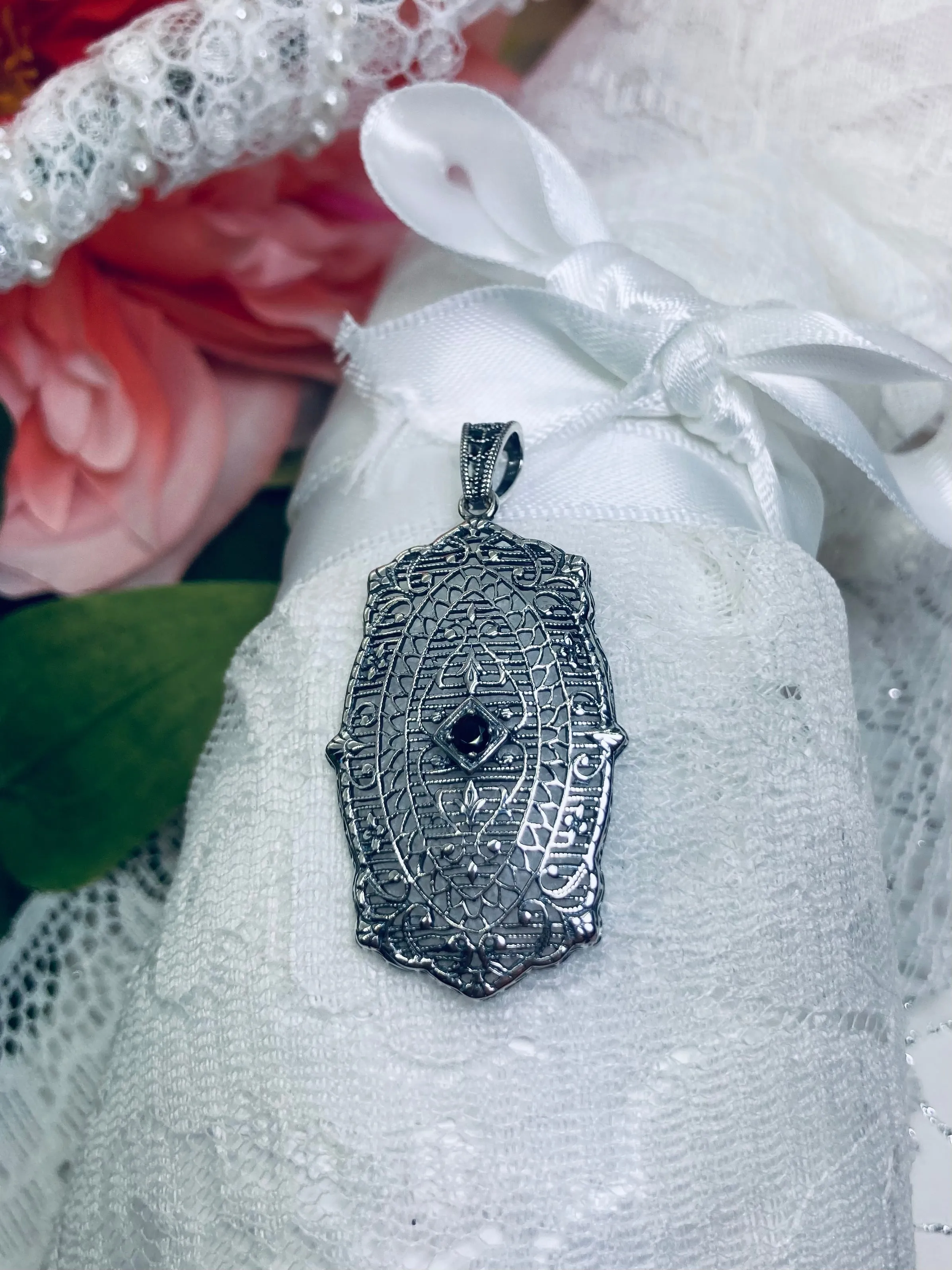 Natural Blue Sapphire Pendant with optional Earrings, Rococo Inspired Vintage Revival Jewelry #S358