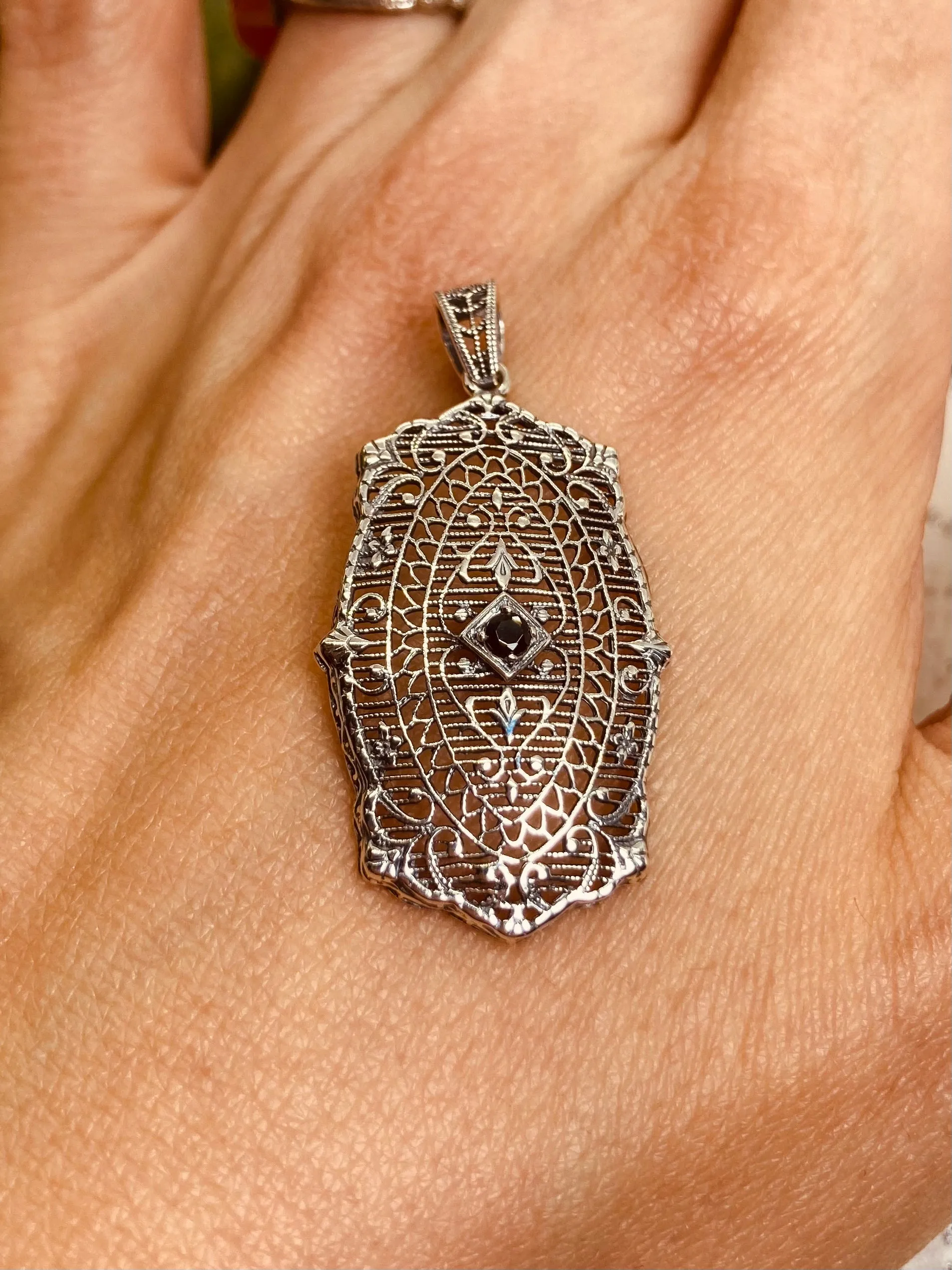 Natural Blue Sapphire Pendant with optional Earrings, Rococo Inspired Vintage Revival Jewelry #S358