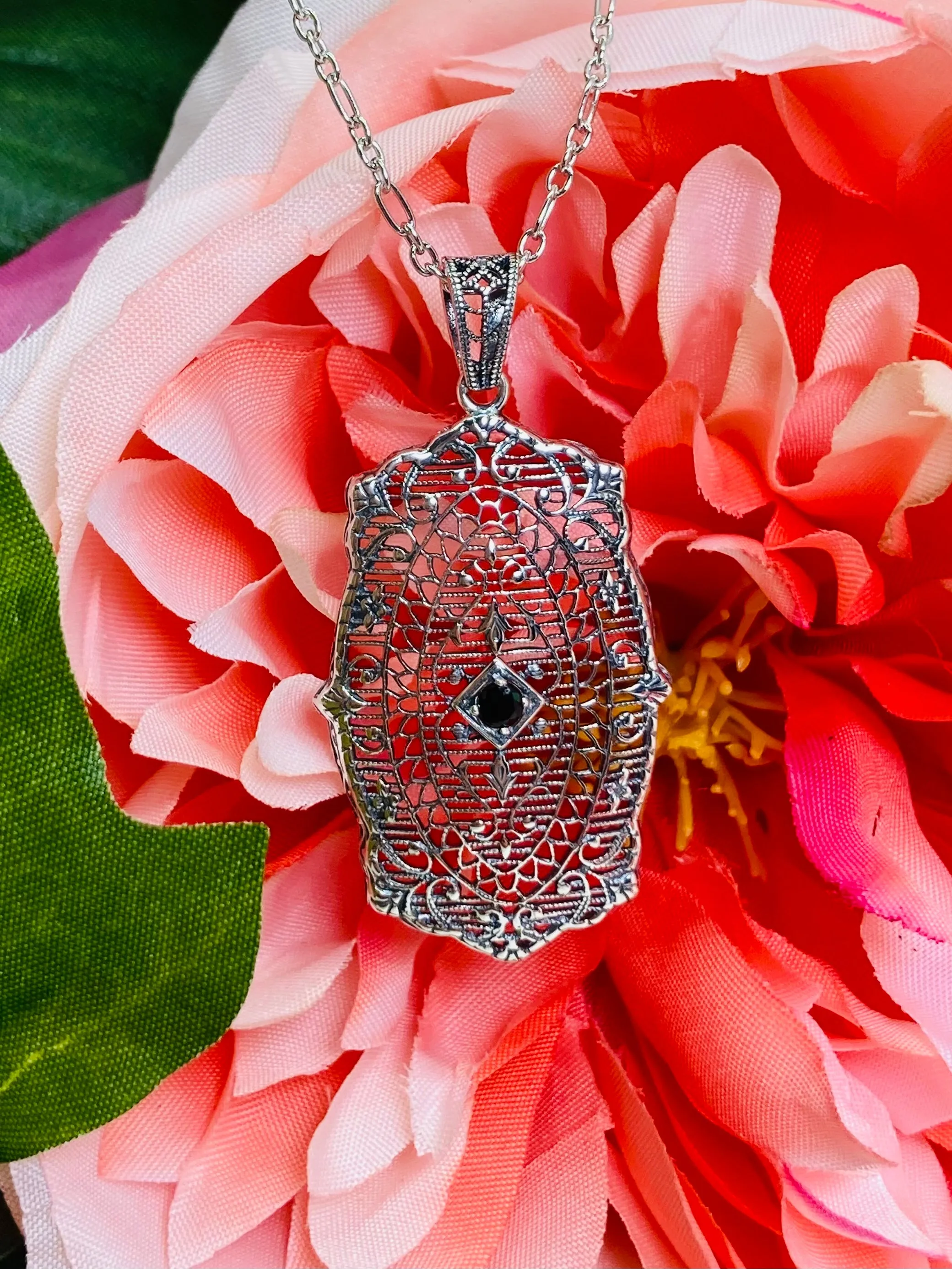 Natural Blue Sapphire Pendant with optional Earrings, Rococo Inspired Vintage Revival Jewelry #S358