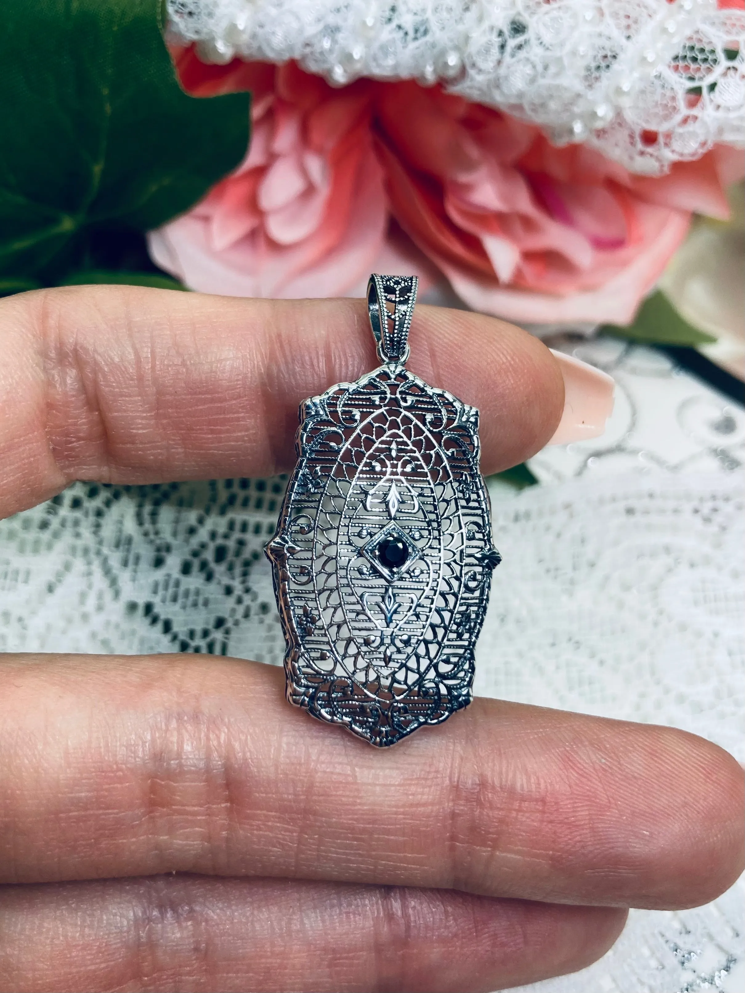 Natural Blue Sapphire Pendant with optional Earrings, Rococo Inspired Vintage Revival Jewelry #S358