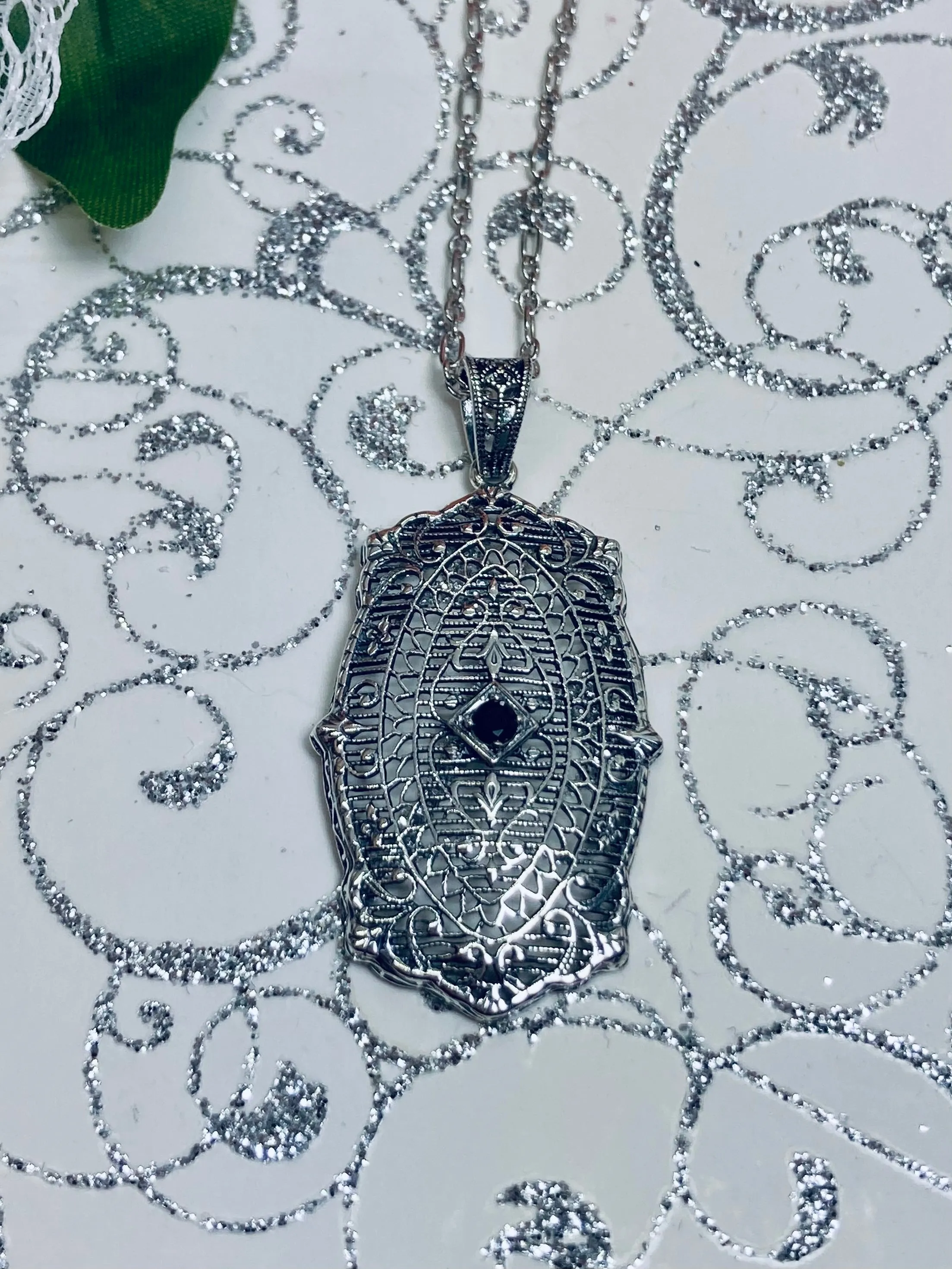 Natural Blue Sapphire Pendant with optional Earrings, Rococo Inspired Vintage Revival Jewelry #S358