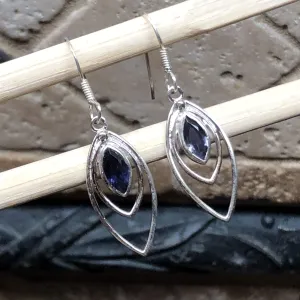 Natural Iolite 925 Solid Sterling Silver Earrings 30mm