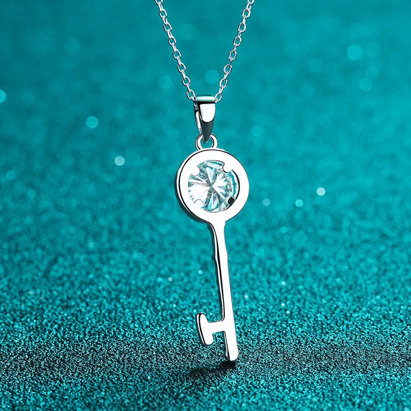Natural Moissanite Halo Key Necklace