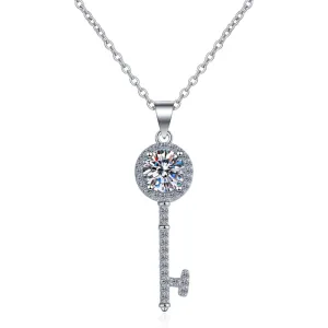 Natural Moissanite Halo Key Necklace