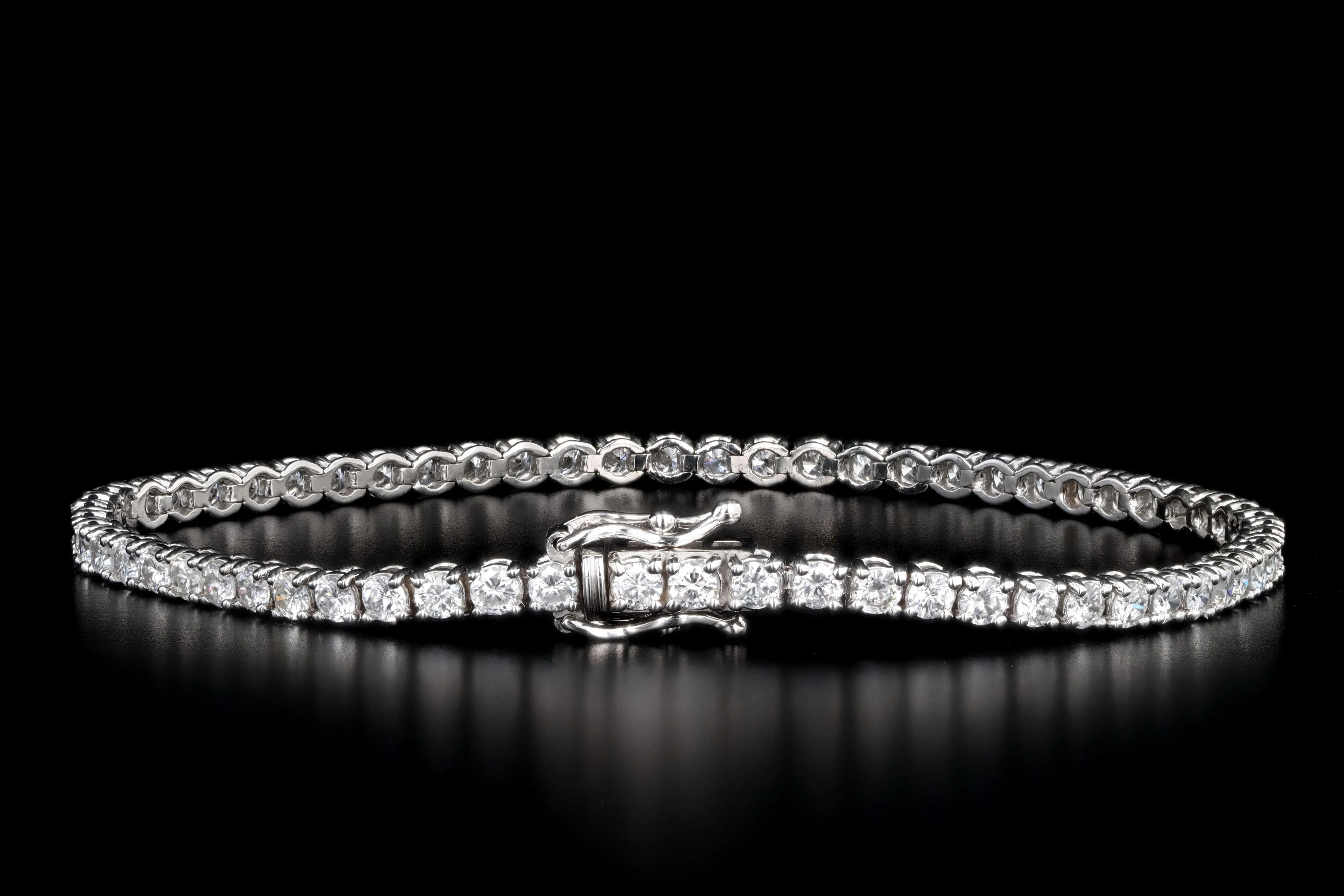 New 14K White Gold 3.87 Carat Total Weight Round Brilliant Diamond Tennis Bracelet