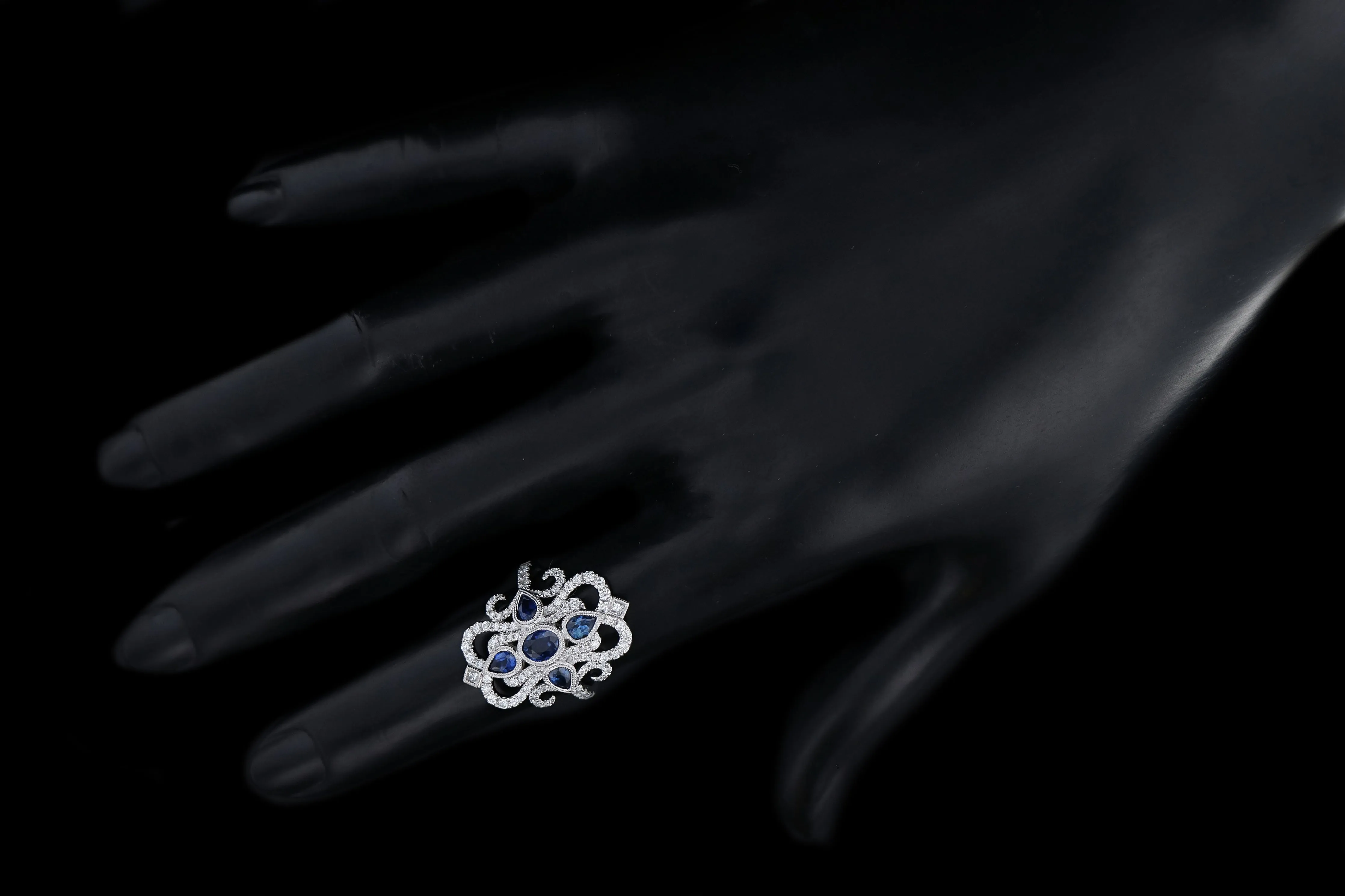 New 14K White Gold .51 Carat Natural Sapphire & Diamond Ring