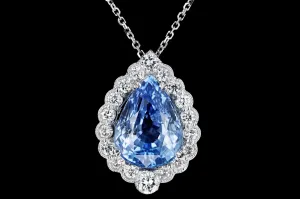 New 14K White Gold 7.23 Carat Natural Ceylon Sapphire & Diamond Halo Pendant Necklace GIA Certified