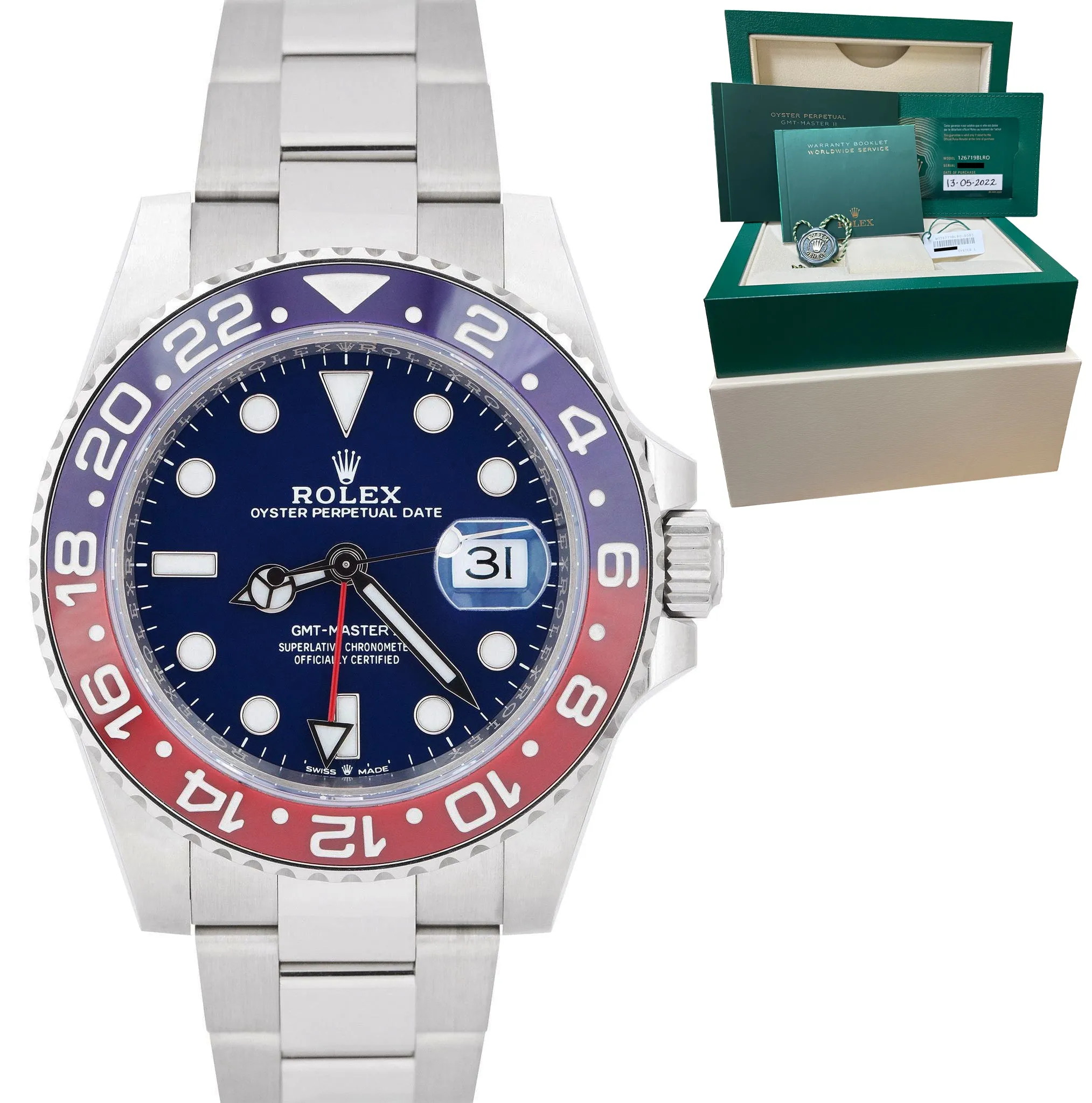 NEW 2022 Rolex GMT-Master II Pepsi BLUE DIAL 18K White Gold Watch 126719 BLRO