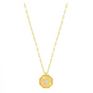 North Star Octagon Pendant Paperclip Chain Necklace