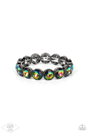 Number One Knockout - Multi - Oil Spill Gems Gunmetal Paparazzi Stretchy Bracelet - Pink Diamond Exclusive
