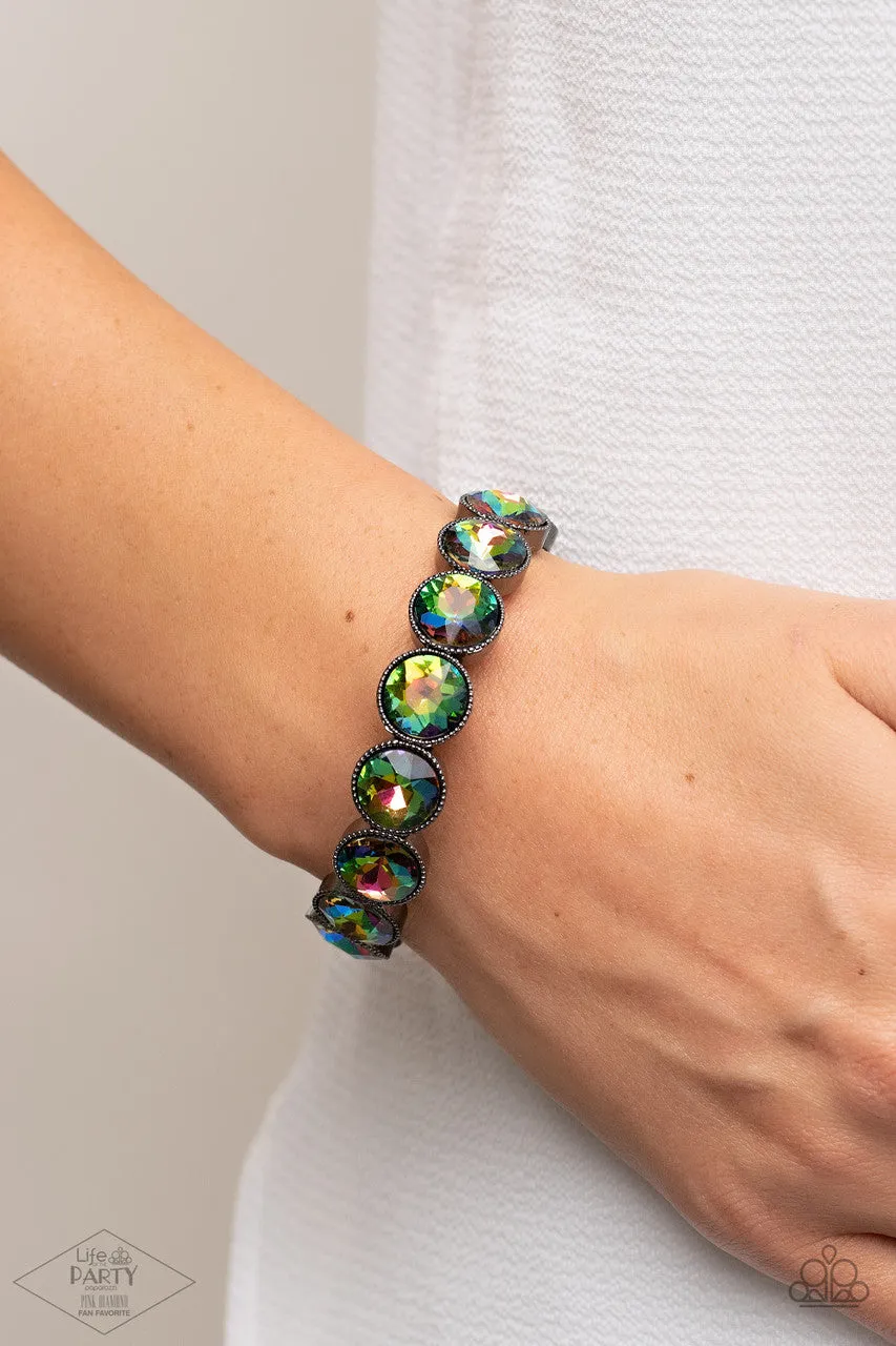 Number One Knockout - Multi - Oil Spill Gems Gunmetal Paparazzi Stretchy Bracelet - Pink Diamond Exclusive